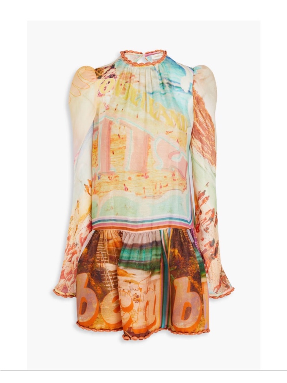 ZIMMERMANN Shell-embellished printed linen and cotton-blend gauze mini dress